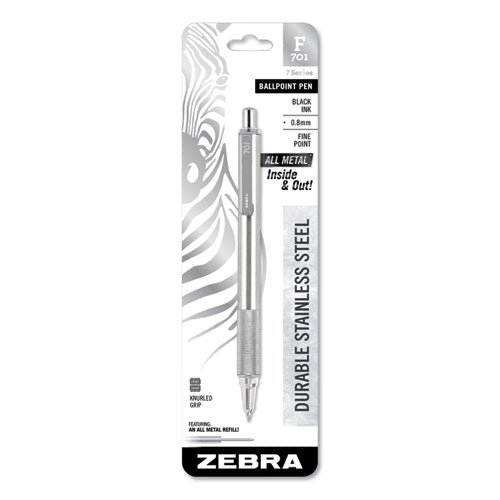 F-701 Retractable Ballpoint Pen, 0.7mm, Black Ink, Stainless Steel-black Barrel