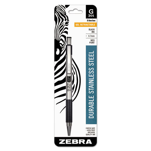 G-301 Retractable Gel Pen, Medium 0.7 Mm, Black Ink, Stainless Steel-black Barrel