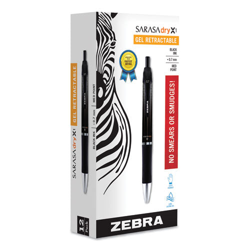 Sarasa Dry Gel X1 Retractable Gel Pen, Medium 0.7mm, Black Ink-barrel, Dozen