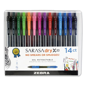 Sarasa Dry Gel X20 Retractable Gel Pen, Medium 0.7mm, Assorted Ink-barrel, 14-pack