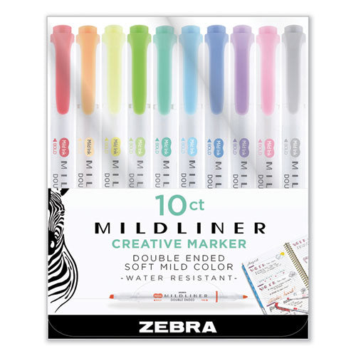 Mildliner Double Ended Highlighter, Chisel-bullet Tip, Assorted Colors, 10-set